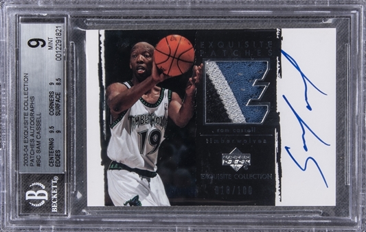 2003-04 UD "Exquisite Collection" Patches Autographs #SC Sam Cassell Signed Game Used Patch Card (#018/100) – BGS MINT 9/BGS 10